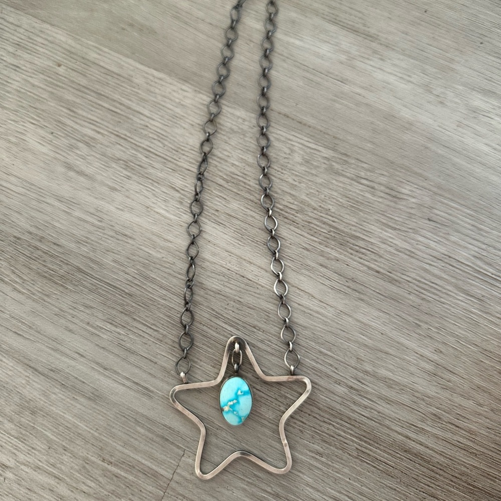 Turquoise Stone Star Sterling Silver Necklace